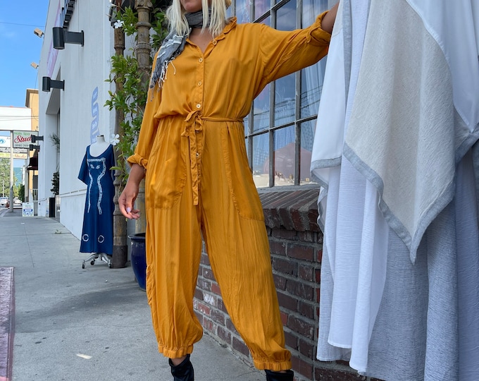 Washed modal in Tumeric jumpsuit