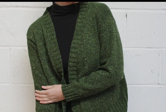 Hand knit  moss green cardigan sweater