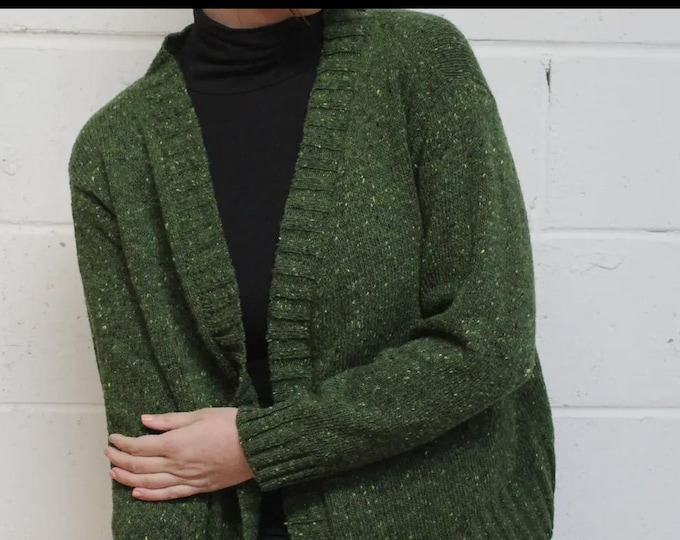 Hand knit  moss green cardigan sweater