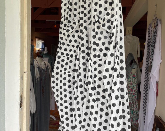Big blk and wht polka dot soft  cotton lagenlook pant