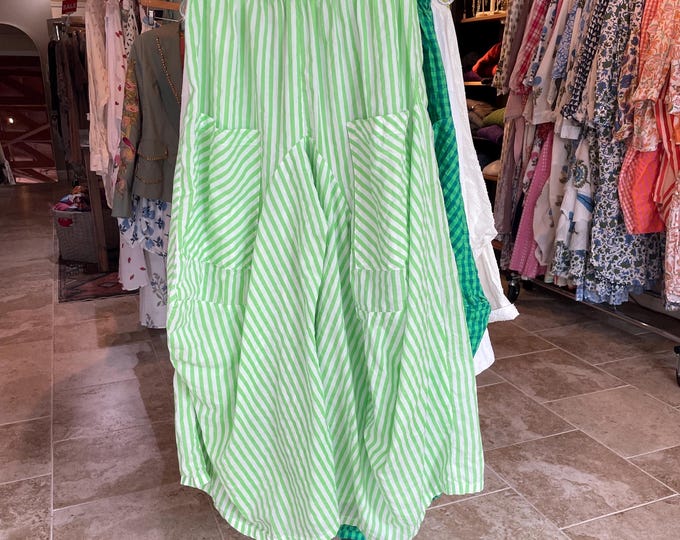 Grass green stripe  soft  cotton lagenlook pant