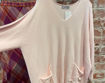 One size pale pink tunic length with pockets  pullover sweater