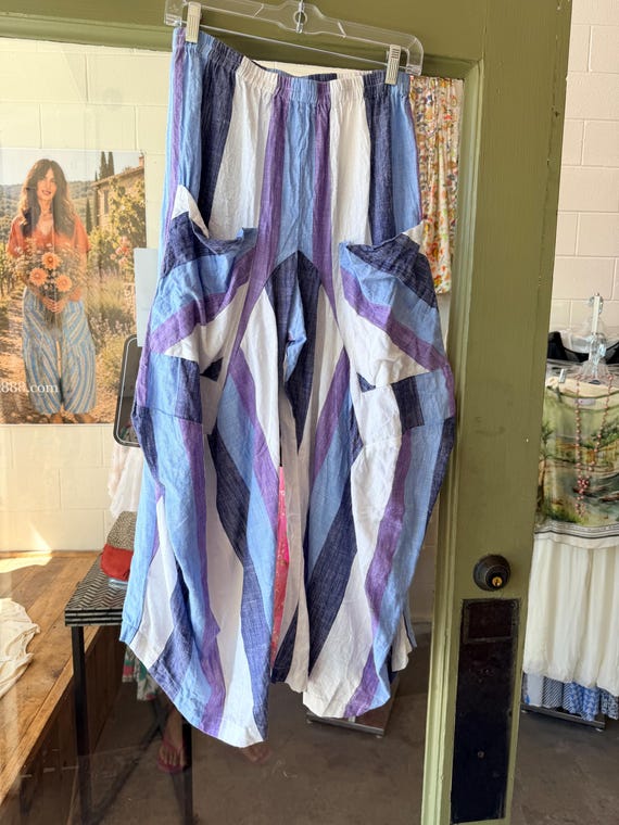 Big bold stripe in lavender and grey  cotton lagenlook pant