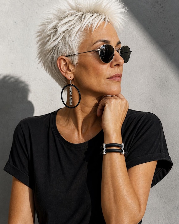 black and silver  hoop earrings