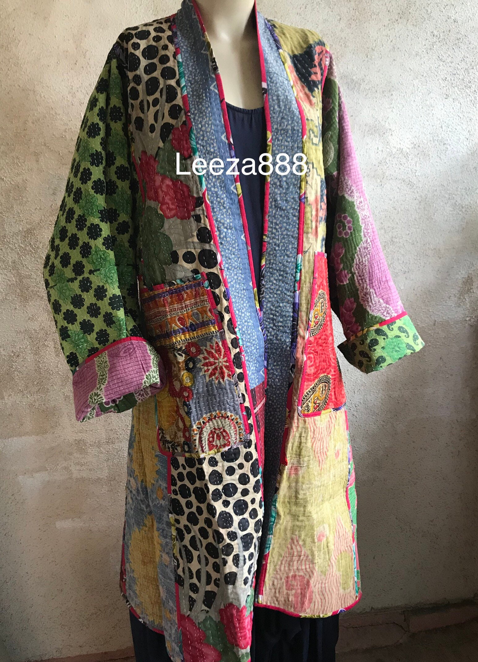 Artist coat of many colors reversible cotton kantha