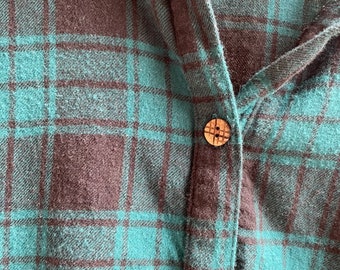 Tokyo button down square top in super soft plaid flannel