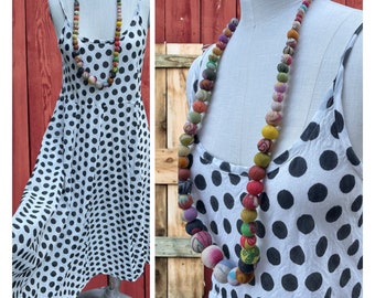 Super lightweight black polka dot blockprint cotton sundress