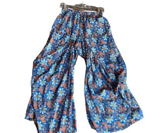 French blue floral print cotton lagenlook pant