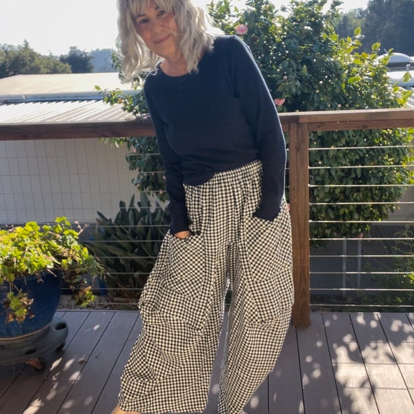 Black and white yarn dyed check cotton lagenlook pant