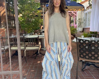 Multi color plaid  soft  seersucker cotton lagenlook pant