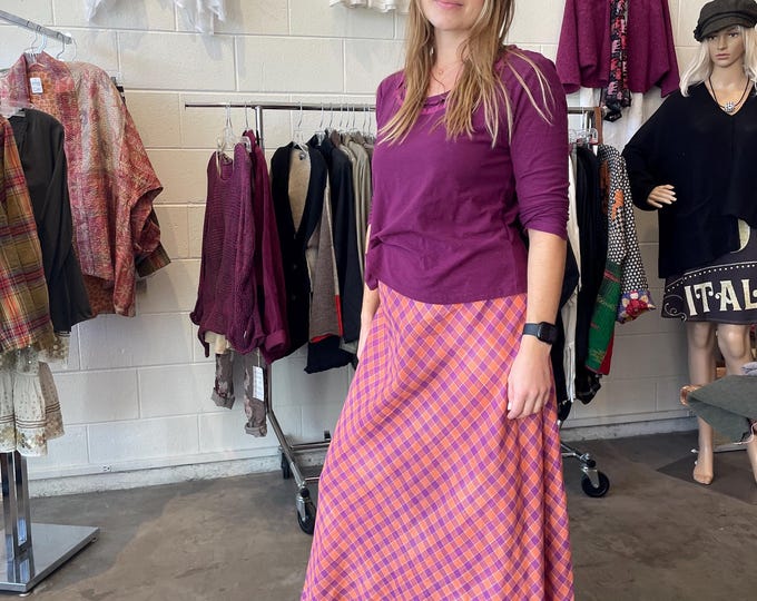 Flannel reversible bias skirt in tropical colors