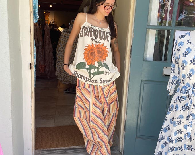 Big orange and grey  stripe  seersucker cotton lagenlook pant