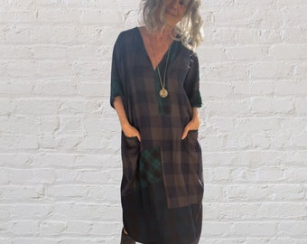 Flannel mix Caftan in one size and one of a kind