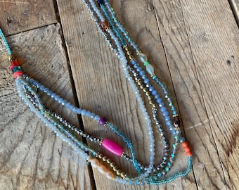 Multi strand sparkly necklace in blues