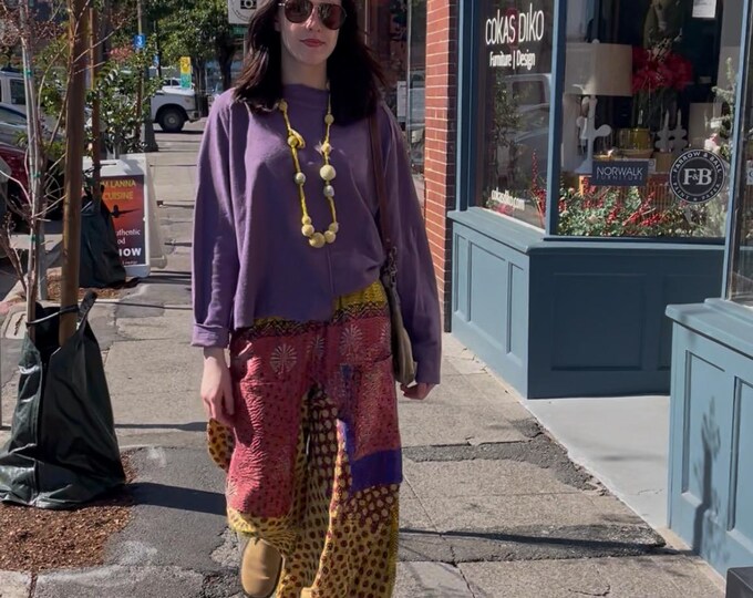 Silk kantha reversible funky pant in size small
