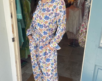 Floral block print cotton one size jumpsuit