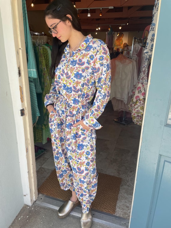 Floral block print cotton one size jumpsuit
