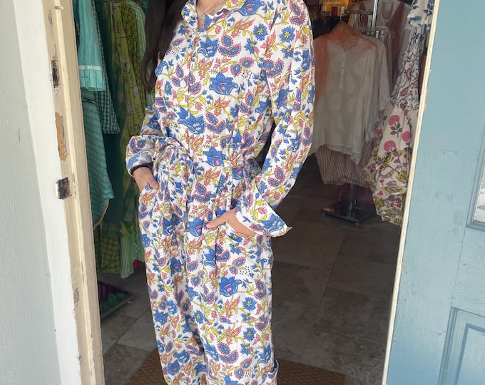Floral block print cotton one size jumpsuit