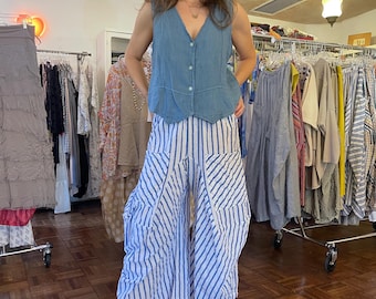 Blue  stripe  soft  cotton lagenlook pant