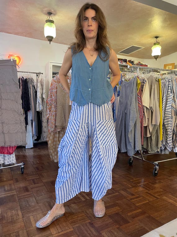 Blue  stripe  soft  cotton lagenlook pant