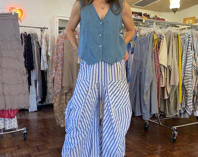 Blue  stripe  soft  cotton lagenlook pant