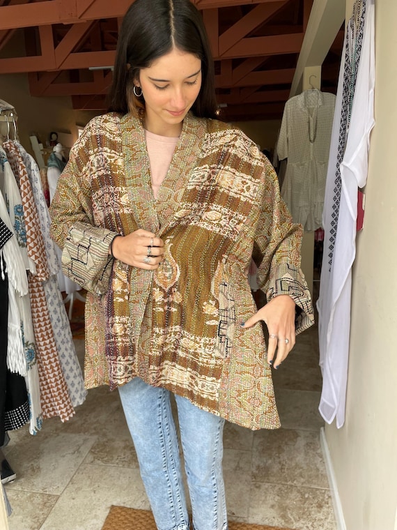 The Bronze Age silk kantha plus size reversible kimono jacket