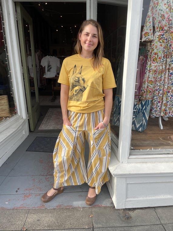 Yellow stripe  super lightweight soft  cotton lagenlook pant