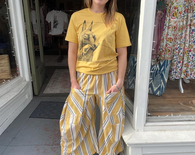 Yellow stripe  super lightweight soft  cotton lagenlook pant