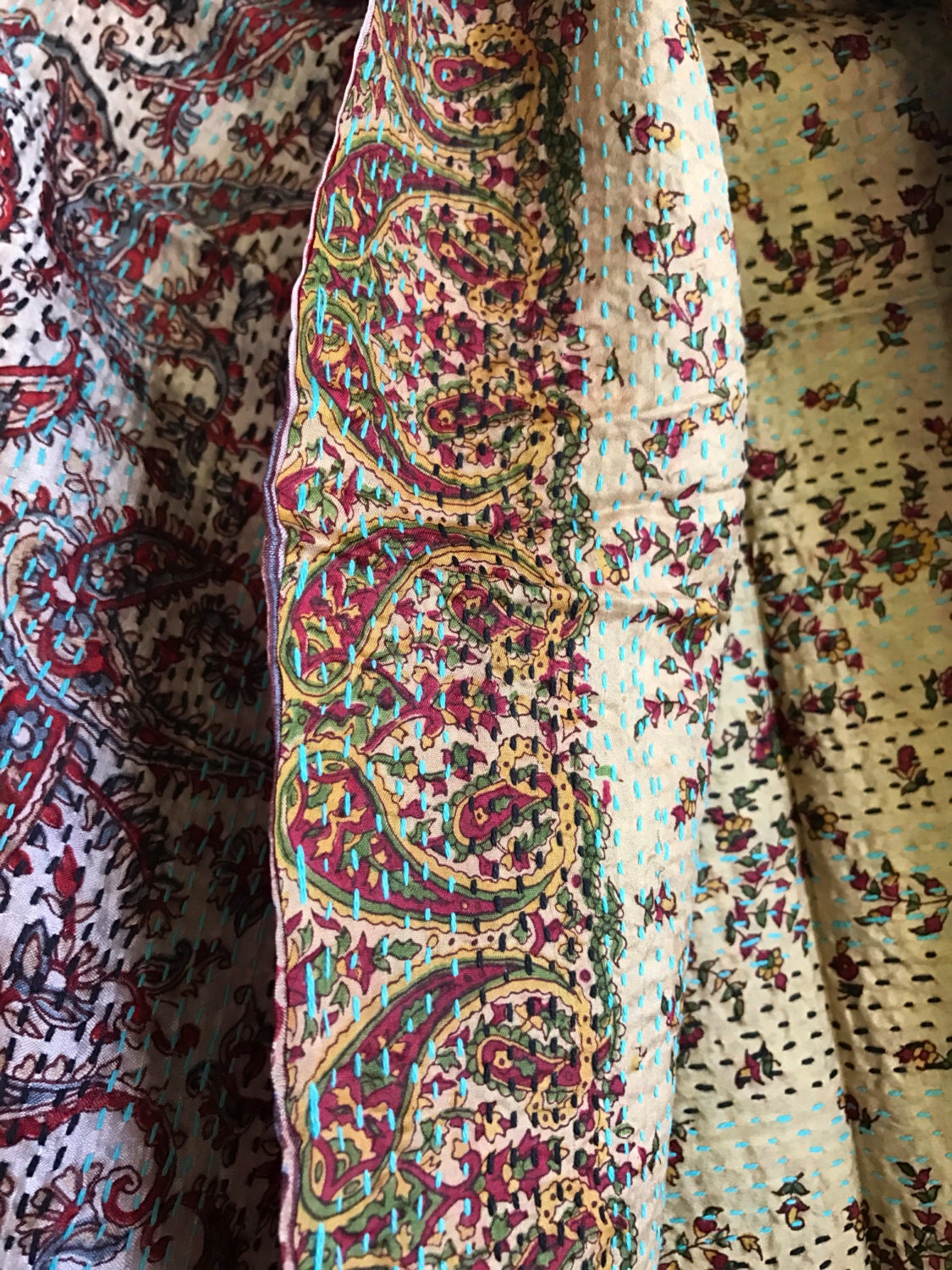 Gorgeous silk kantha shawl