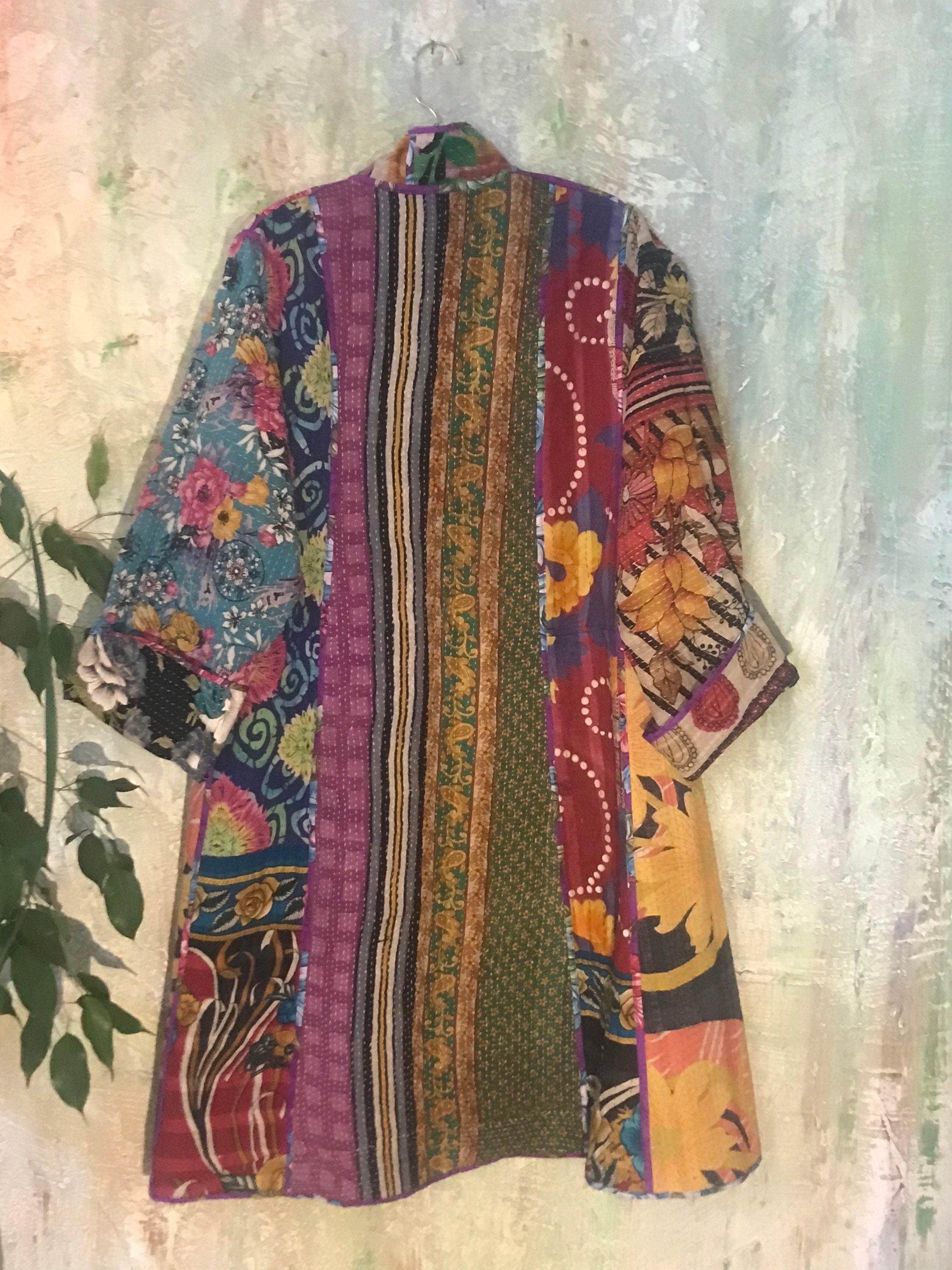 Colors of the tropical forest reversible cotton kantha coat