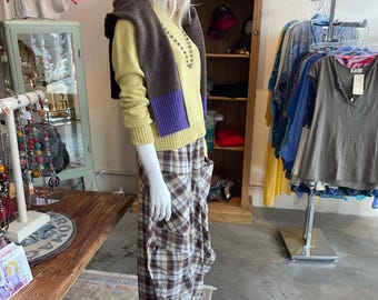 Chestnut plaid cotton funky pants