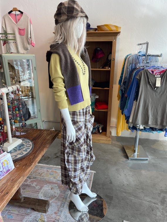 Chestnut plaid cotton funky pants