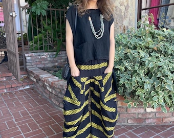 Black and gold  soft  cotton lagenlook pant