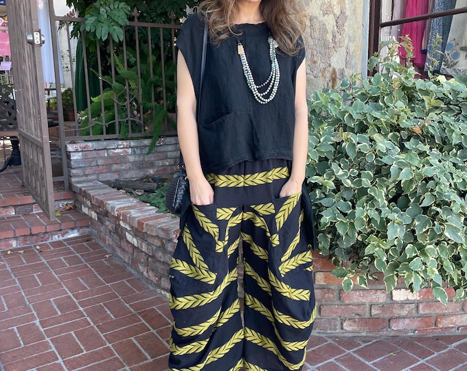 Black and gold  soft  cotton lagenlook pant