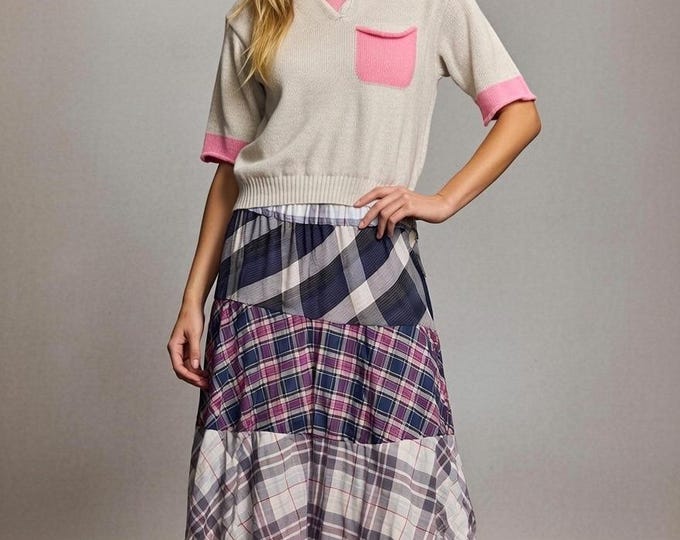 Flannel prairie skirt in mixed print colors