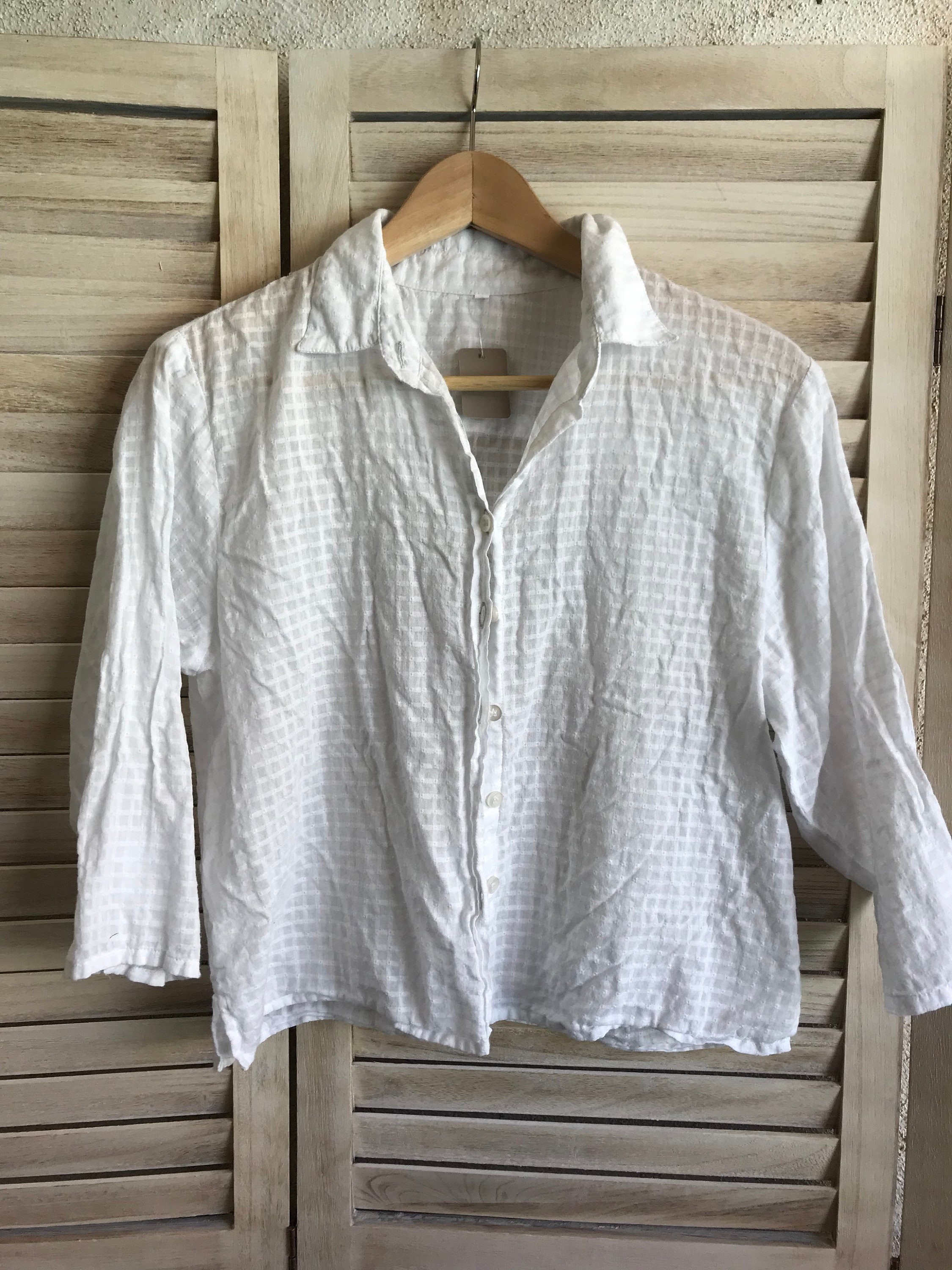 White windowpane cotton shirt