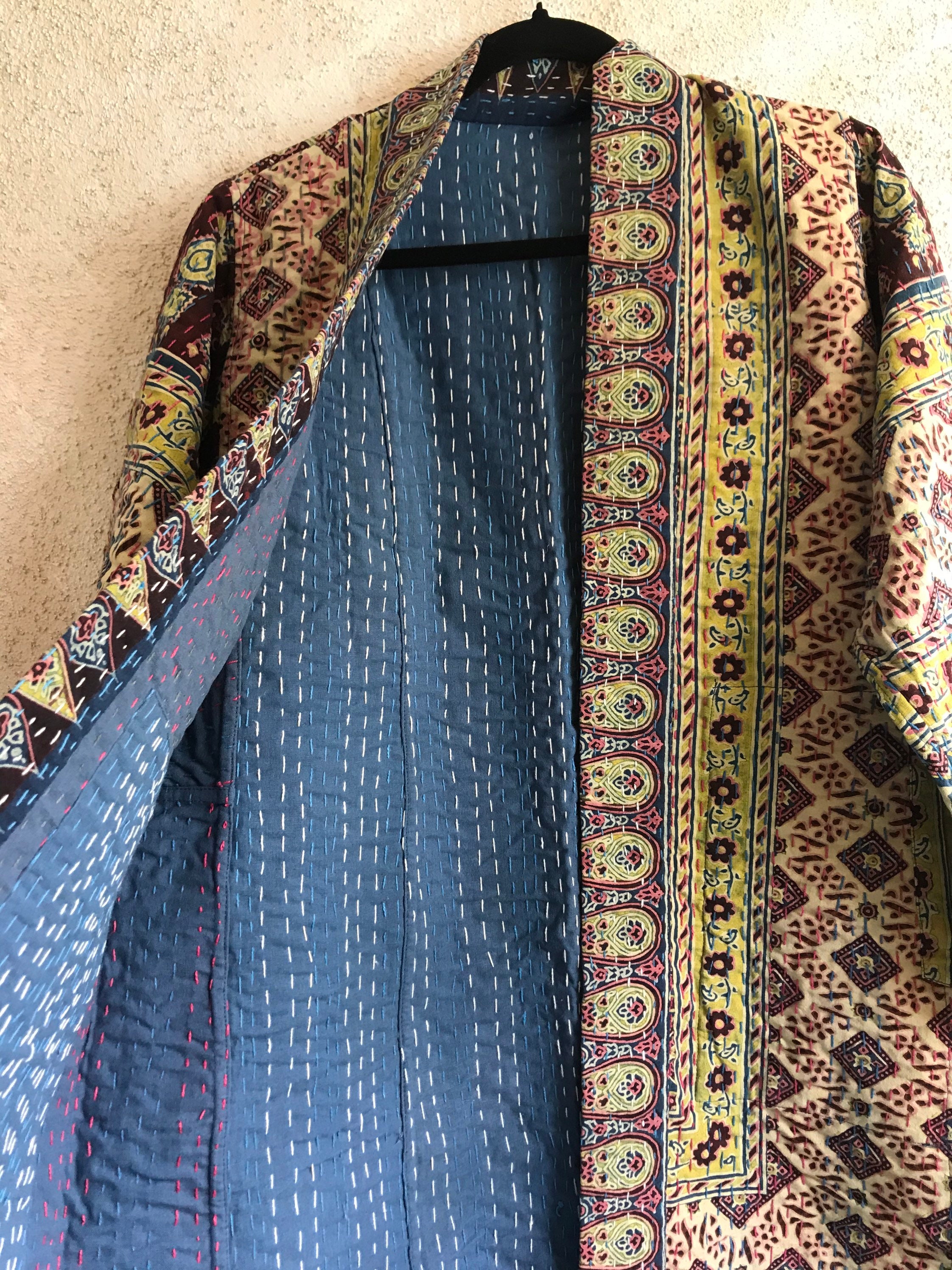 Sunshine and Indigo quilt One of a kind reversible kantha kimono