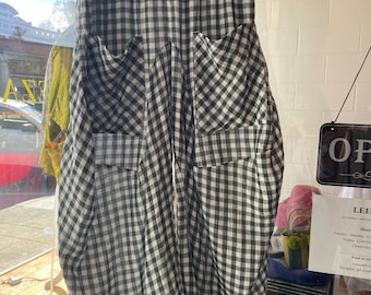 Dark green gingham loose weave  cotton lagenlook pant