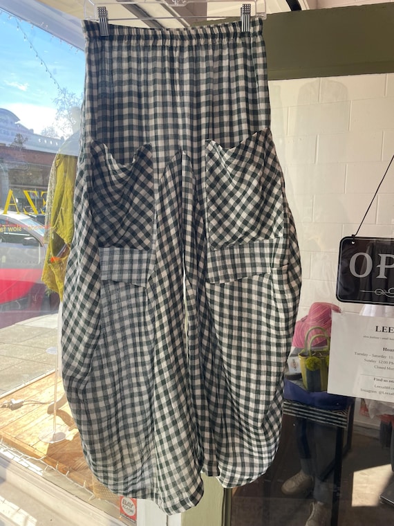 Dark green gingham loose weave  cotton lagenlook pant