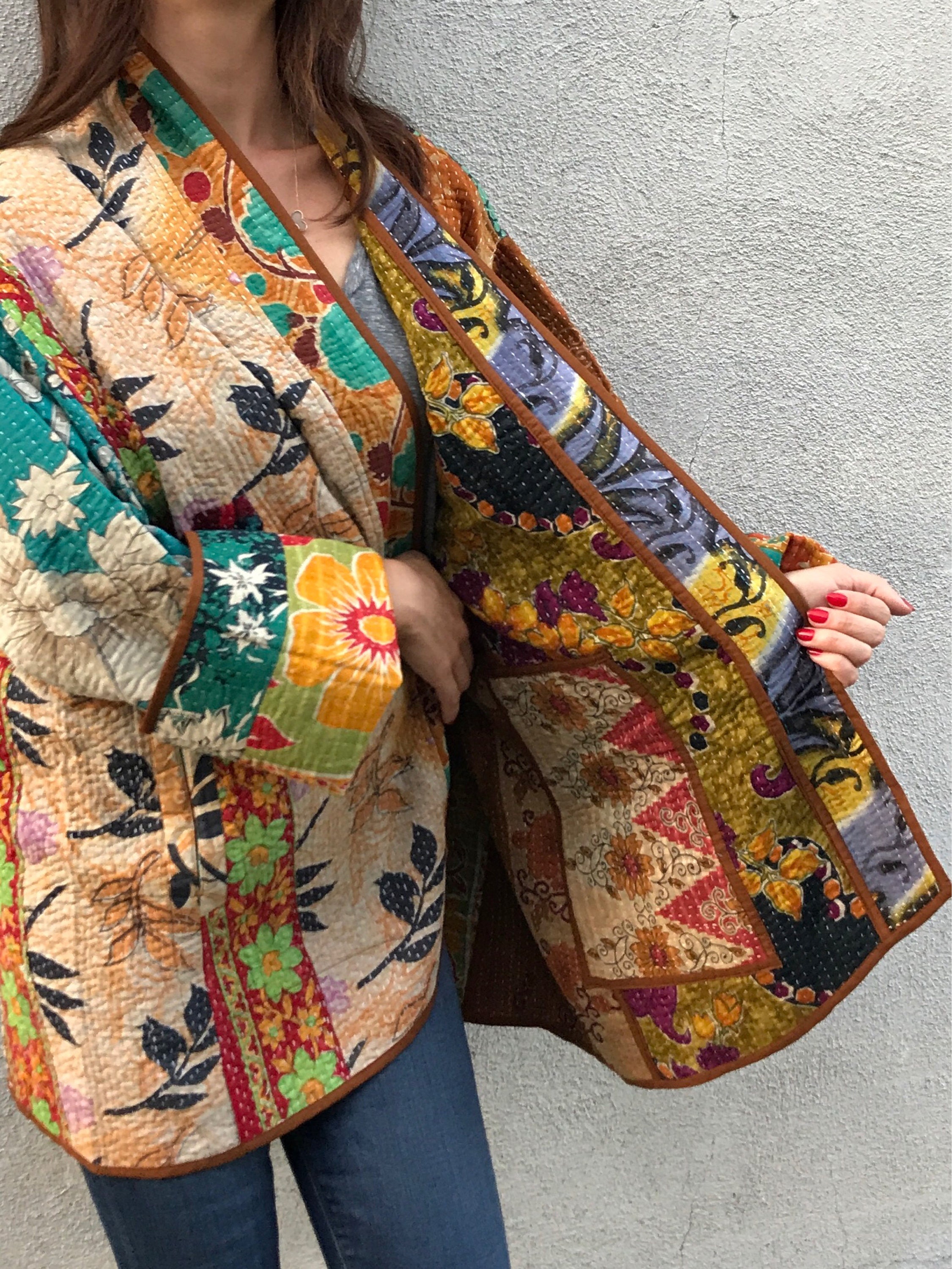 Cotton vintage kantha quilt reversible jacket