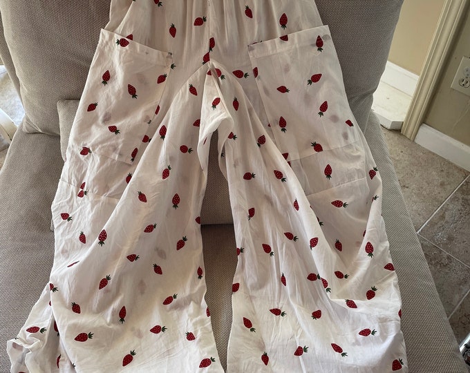 Strawberry block print cotton voile lagenlook pant