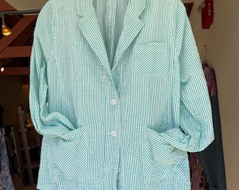 fitted seersucker green pinstripe jacket with pockets
