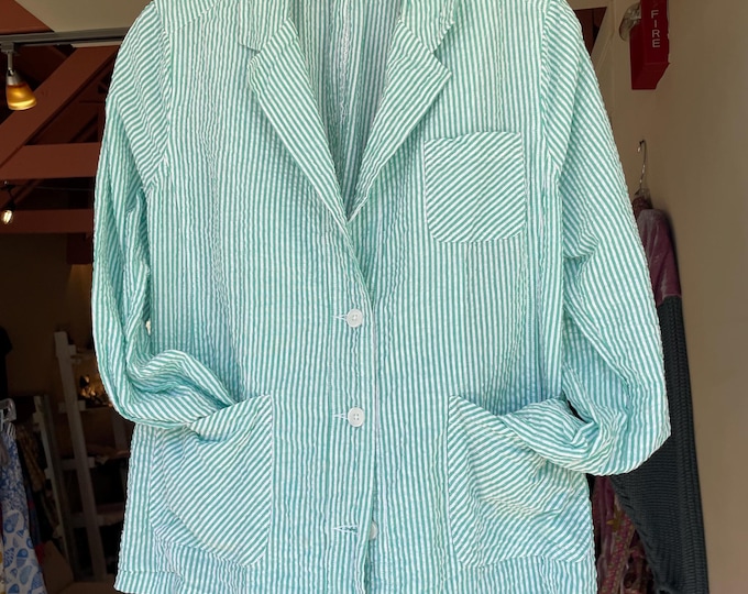 fitted seersucker green pinstripe jacket with pockets