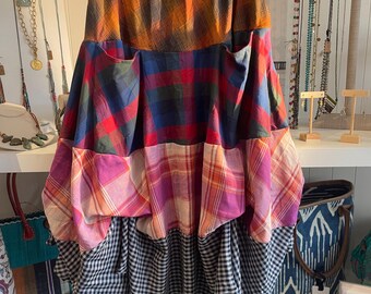 Flannel prairie skirt in mixed print colors