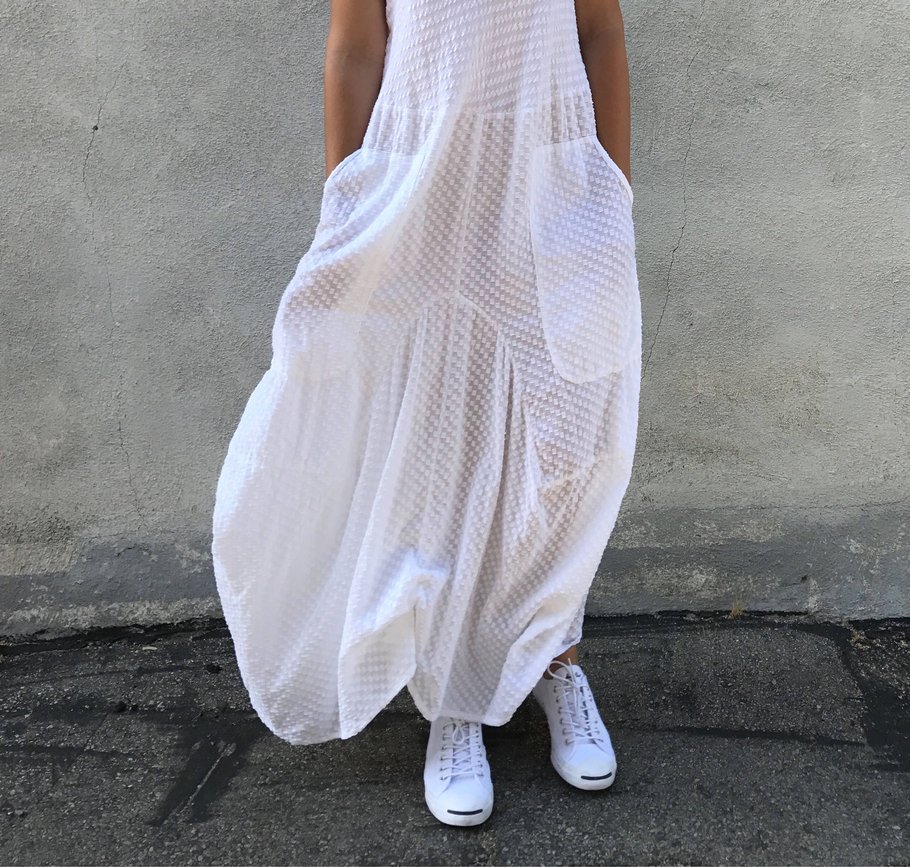 Swiss dot white cotton beach wedding dress