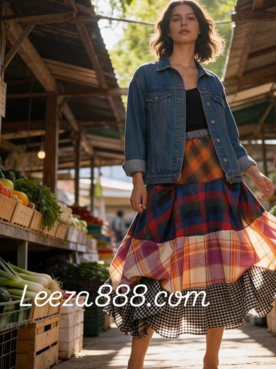 Flannel prairie skirt in mixed print colors