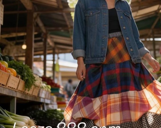 Flannel prairie skirt in mixed print colors