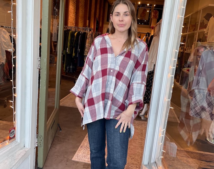 Tokyo shirt in grey/burgandy flannel