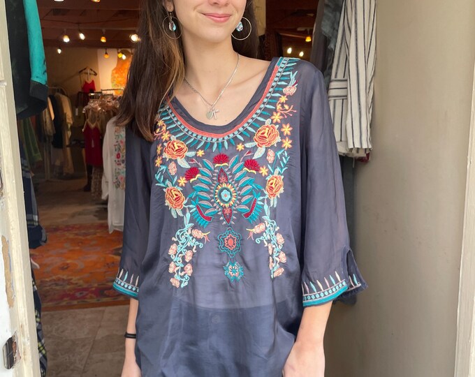 embroidered floral shirt in rayon cupra