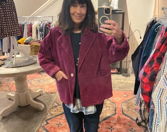 Merlot color corduroy cropped generous jacket in one size